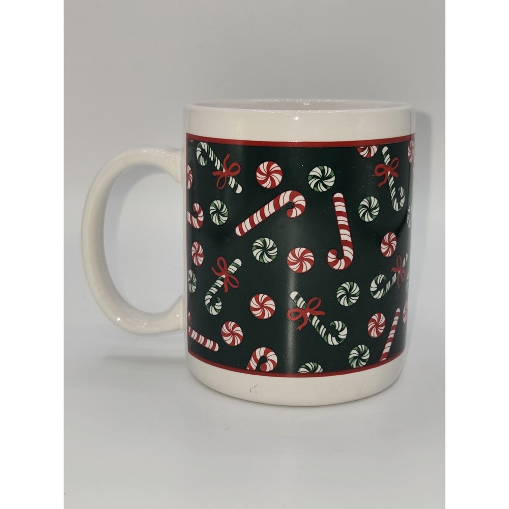 Vintage Christmas‎ Green & Red Candy Cane Mug 1995 NOS